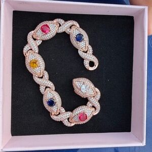 Infinity Eye Cuban Link Bracelet, Marquise Cut and diamond Bracelet